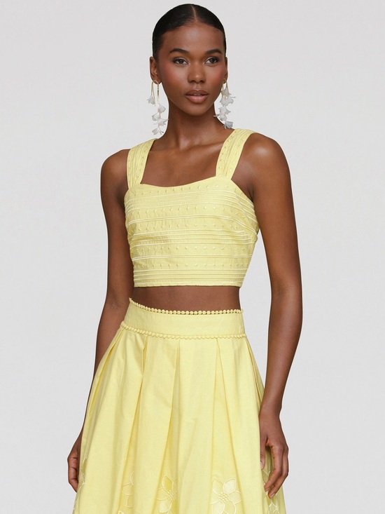 Avec Les Filles Tops - Avec Les Filles Women's Cotton Embroidered Square Neck Tank Crop Top Blouse